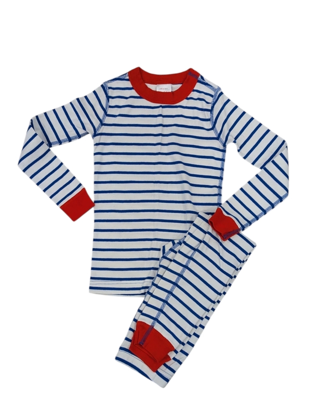 Hanna Andersson Kids Long John Pajamas White Blue Stripes Boy Girl Cotton Size 5
